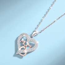 Double heart heart-shaped MOM full diamond color coded necklace collarbone chain