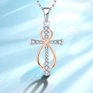 S925 pure silver necklace with religious cross and diamond studded collarbone chain