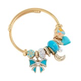Adjustable stainless steel bracelet for women, crystal butterfly heart-shaped bead bracelet