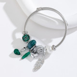 Opening Bracelet Women's Stainless Steel Beaded Crystal Pearl Goose Leaf Pendant Bracelet