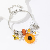 Little Fresh Love Bee Butterfly Sunflower DIY Panjia Stainless Steel Open Bracelet