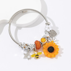 Little Fresh Love Bee Butterfly Sunflower DIY Panjia Stainless Steel Open Bracelet