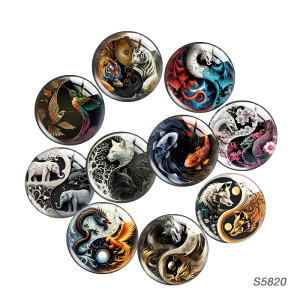 20MM 10pcs/lot animal yin and yang glass snap button charms