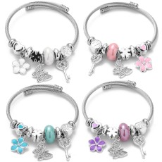 Stainless Steel bangle Opening Female Flower Butterfly Pendant Handmade