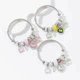 Beaded Love Flower Pendant DIY Open Bracelet Versatile Stainless Steel Adjustable Bracelet