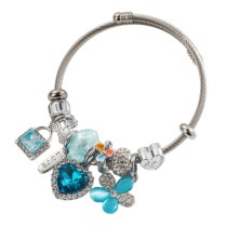 Beaded Love Flower Pendant DIY Open Bracelet Versatile Stainless Steel Adjustable Bracelet