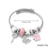 Stainless Steel bangle Opening Female Flower Butterfly Pendant Handmade