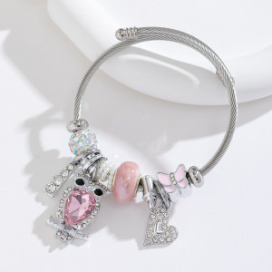 Stainless Steel Adjustable Bracelet DIY Pendant Love Owl Bracelet
