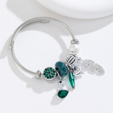 Opening Bracelet Women's Stainless Steel Beaded Crystal Pearl Goose Leaf Pendant Bracelet