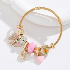 Adjustable stainless steel bracelet for women, crystal butterfly heart-shaped bead bracelet