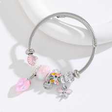 Stainless steel wire bracelet DIY bead crystal dragonfly pendant with adjustable opening