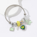 Beaded Love Flower Pendant DIY Open Bracelet Versatile Stainless Steel Adjustable Bracelet