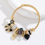 Adjustable stainless steel bracelet for women, crystal butterfly heart-shaped bead bracelet
