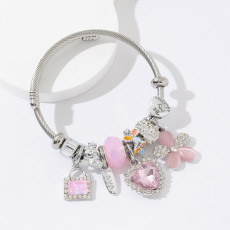 Beaded Love Flower Pendant DIY Open Bracelet Versatile Stainless Steel Adjustable Bracelet