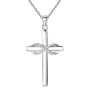S925 pure silver 8-shaped smooth cross pendant necklace with diamond inlaid zircon collarbone chain