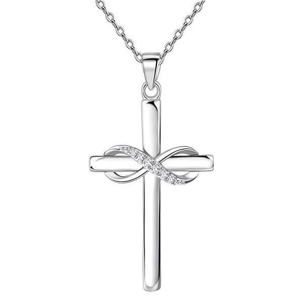 S925 pure silver 8-shaped smooth cross pendant necklace with diamond inlaid zircon collarbone chain
