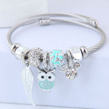 Stainless Steel Bracelet DIY Beaded Owl Angel Wing Pendant Open Bracelet