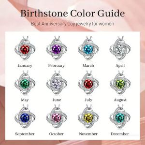 925 silver zircon clover necklace with full diamond clover pendant birthstone necklace