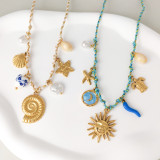 Summer starfish pearl heart turtle sun pendant necklace dopamine stainless steel collarbone chain