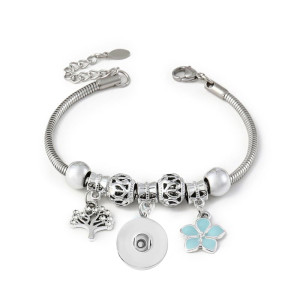 New 20mm snap button women's bracelet Flower  Tree of Life  butterfly Rhinestone