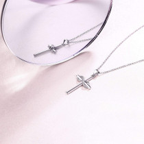 S925 pure silver 8-shaped smooth cross pendant necklace with diamond inlaid zircon collarbone chain