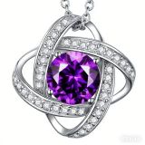 925 silver zircon clover necklace with full diamond clover pendant birthstone necklace