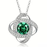925 silver zircon clover necklace with full diamond clover pendant birthstone necklace