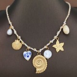 Summer starfish pearl heart turtle sun pendant necklace dopamine stainless steel collarbone chain