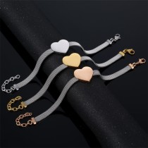 Stainless steel smooth peach heart-shaped couple watch with mesh strap bracelet