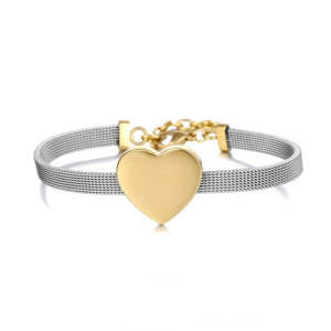Stainless steel smooth peach heart-shaped couple watch with mesh strap bracelet