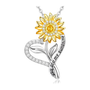 Sunflower Sunflower Love Pendant Necklace Heart shaped Clavicle Chain