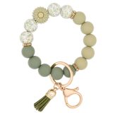 Daisy silicone bracelet with leopard print silicone beads and tassel keychain to prevent loss, bracelet keychain