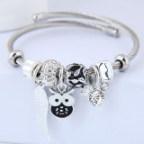 Stainless Steel Bracelet DIY Beaded Owl Angel Wing Pendant Open Bracelet