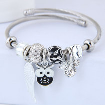Stainless Steel Bracelet DIY Beaded Owl Angel Wing Pendant Open Bracelet