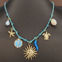 Summer starfish pearl heart turtle sun pendant necklace dopamine stainless steel collarbone chain