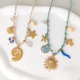 Summer starfish pearl heart turtle sun pendant necklace dopamine stainless steel collarbone chain