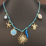 Summer starfish pearl heart turtle sun pendant necklace dopamine stainless steel collarbone chain