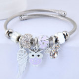 Stainless Steel Bracelet DIY Beaded Owl Angel Wing Pendant Open Bracelet