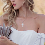 S925 pure silver 8-shaped smooth cross pendant necklace with diamond inlaid zircon collarbone chain