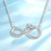 Women's Gold Heart Lucky 8 Diamond Love Pendant Necklace Jewelry