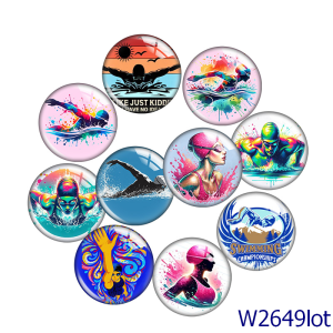 20MM 10pcs/lot  Sports Swimming Print glass snap button charms