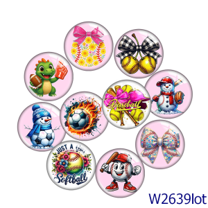 20MM 10pcs/lot  Sports baseball softball Print glass snap button charms