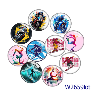 20MM 10pcs/lot  Sports motorcycle skateboard Print glass snap button charms
