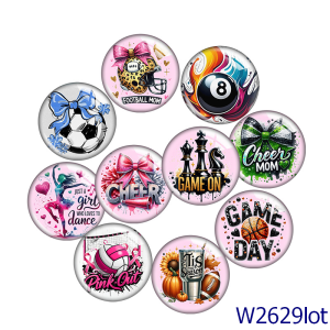 20MM 10pcs/lot  Sports Football Chess cheer MOM Print glass snap button charms