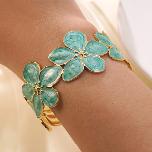Oil Flower Stainless Steel Bracelet Flower C-shaped Open Bracelet