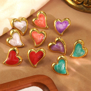 Valentine's Day Drip oil heart-shaped stainless steel earrings,  jewelry that does not fade