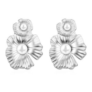 Stainless steel flower earrings with steel colored flower earrings and earrings