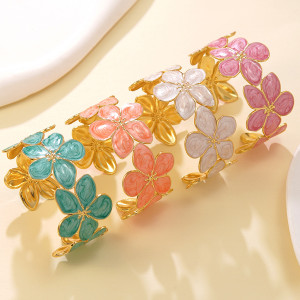 Oil Flower Stainless Steel Bracelet Flower C-shaped Open Bracelet