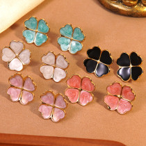 Wind Drip Oil Clover Earrings Flower Stainless Steel Earrings