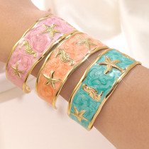 Sea Star Seahorse Drip Oil Bracelet Resort Style Stainless Steel Open Bracelet